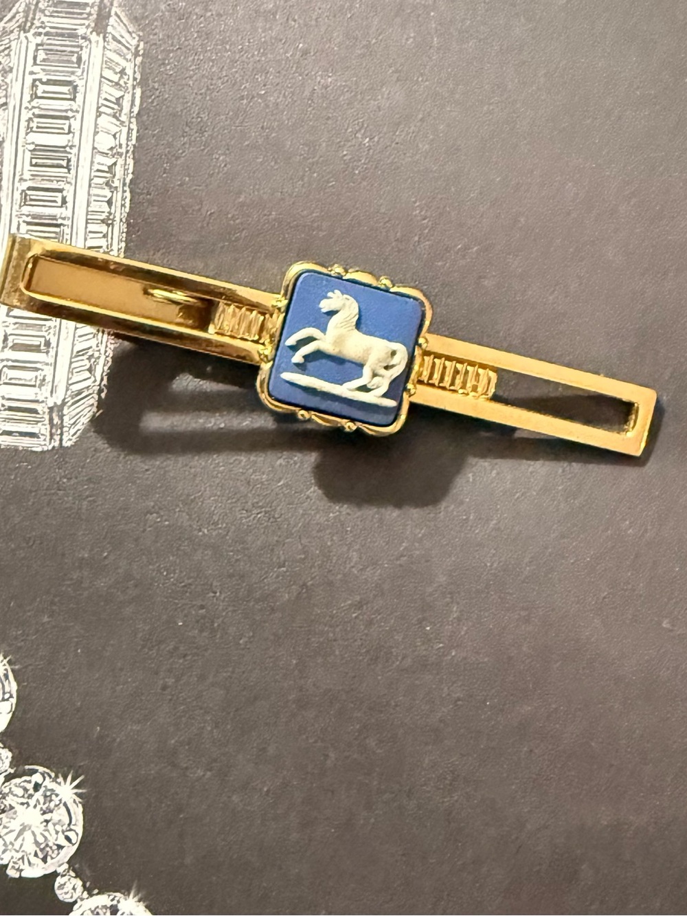 Gold Tone Blue Jasperware Horse Tie Bar- No box - Picture 7 of 8
